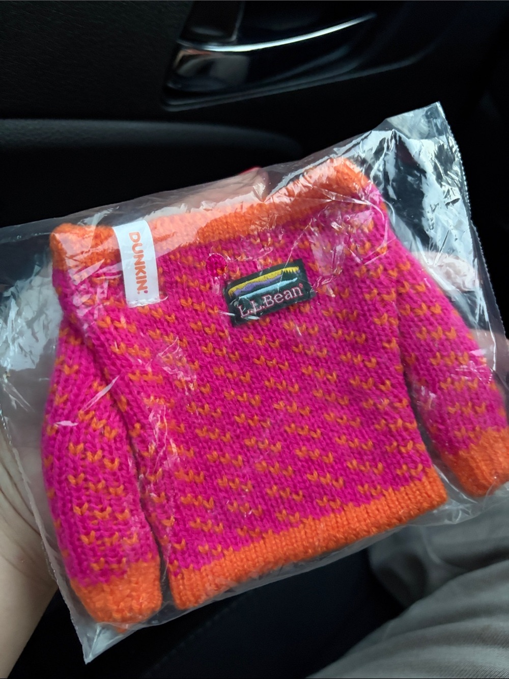 L.L. Bean and Dunkin Pink and Orange Crewneck Sweater KOOZIE
